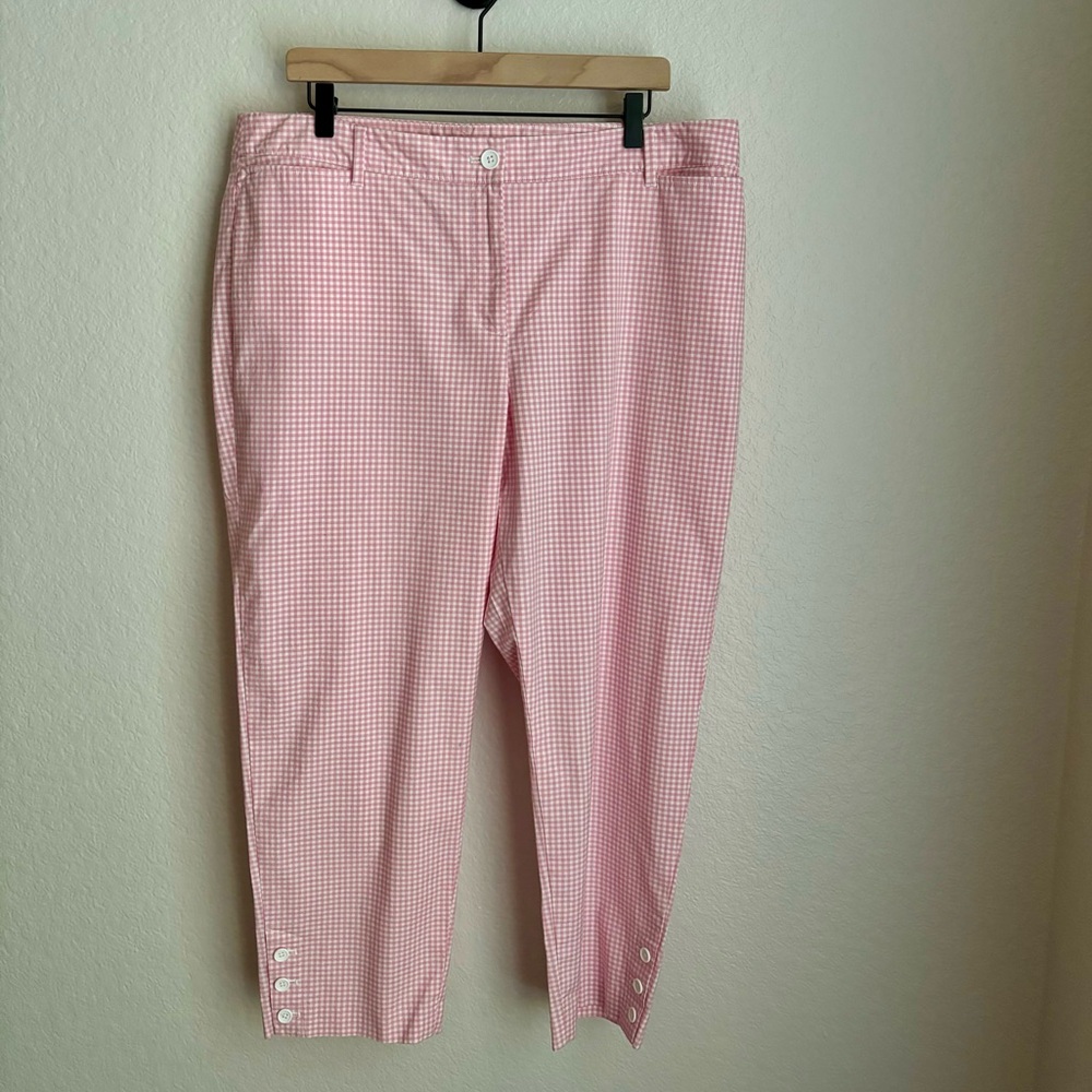 Talbots Pink and White Cropped Gingham Pants